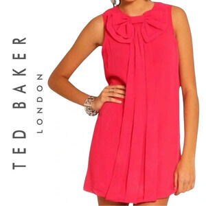 Ted Baker Pelayo Dress Hot Pink Bow and Pleat Detail Sleeveless Lined Size 4